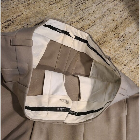 LL Bean Wool Pants Dress Trousers Mens 36x28 Taupe Brown Straight Pleated Canada - Picture 8 of 13